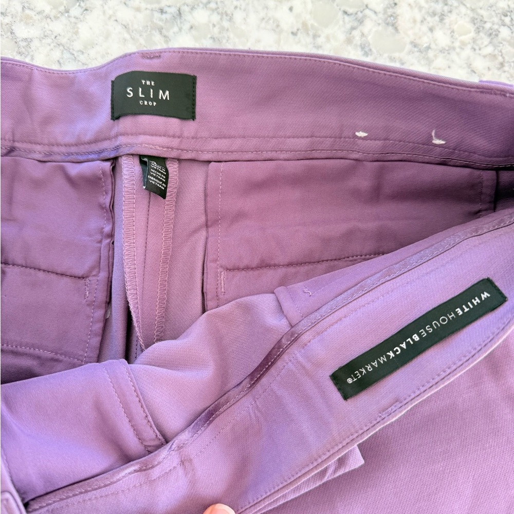 Pair of White House Black Market Black and Purple The Slim Cropped Pants - Picture 12 of 15